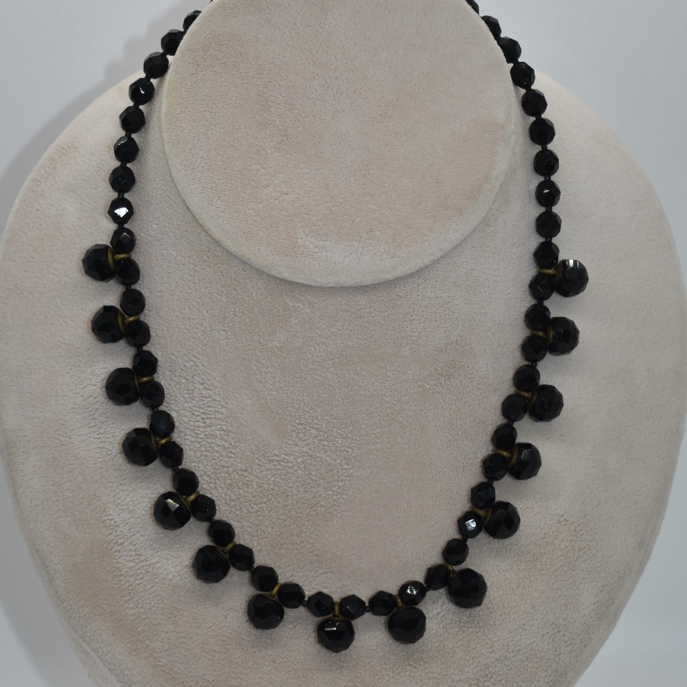 Vintage Black Faceted Glass Bead Necklace